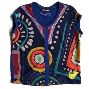NWOT Desigual Top Tee Colorful Oversized Graphic Abstract Print Embroidery New